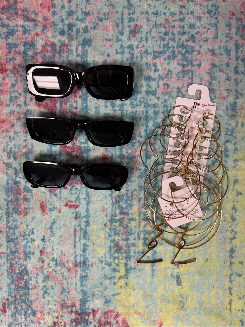 Lot of sunglasses and NWT gold hoops